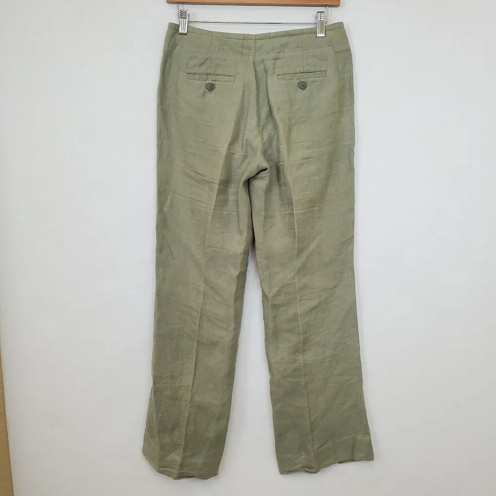 Talbots Pants Womens 4 Petite Linen Wide Leg Drawstring Green Beachy - Picture 5 of 13